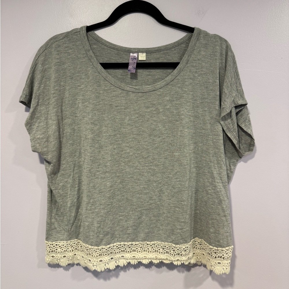 Alya Grey soft shirt with lace trim‎ on the bottom